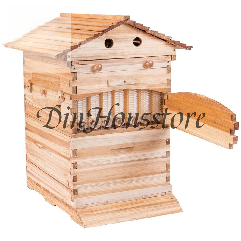 Beehive Frame Wax - 養蜂用具 ワックス加工された杉材製フローハニーハイブ 自動フロー式蜂の巣箱 プラスチック製フローフレーム7枚付き